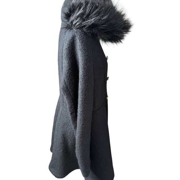 Liz Claiborne Womens Black Boucle Faux Fur Hood Wool Blend Swing Coat XL Read - Picture 6 of 12